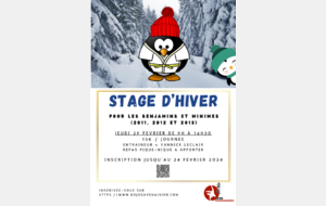 STAGE DE HIVER POUR LES MINIMES ET BENJAMINS NÉ(ES) EN 2011, 2012 ET 2013.  